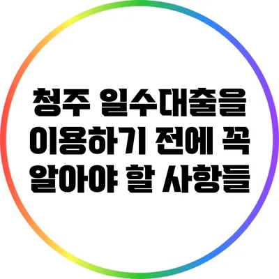 청주 일수대출을 이용하기 전에 꼭 알아야 할 사항들