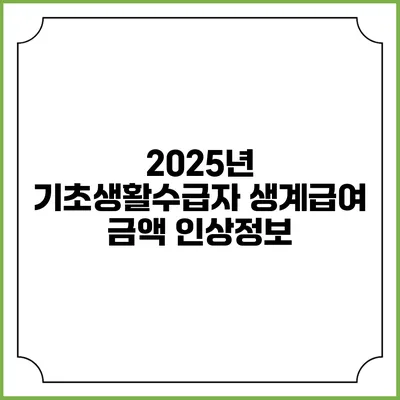 2025년 기초생활수급자 생계급여 금액 인상정보