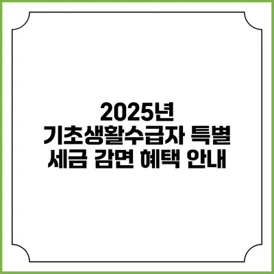 2025년 기초생활수급자 특별 세금 감면 혜택 안내