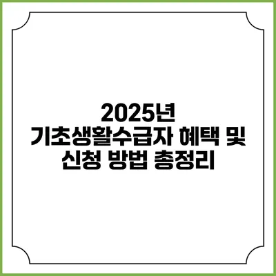 2025년 기초생활수급자 혜택 및 신청 방법 총정리