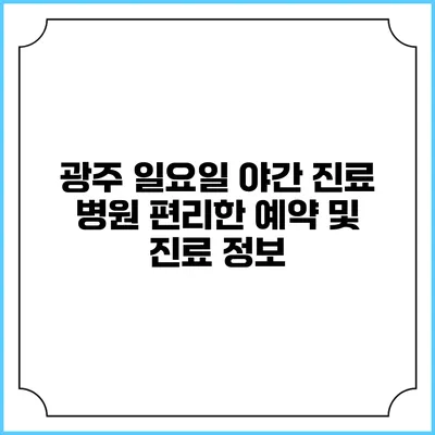 광주 일요일 야간 진료 병원: 편리한 예약 및 진료 정보