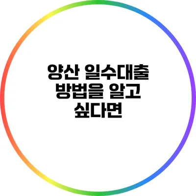 양산 일수대출: 방법을 알고 싶다면