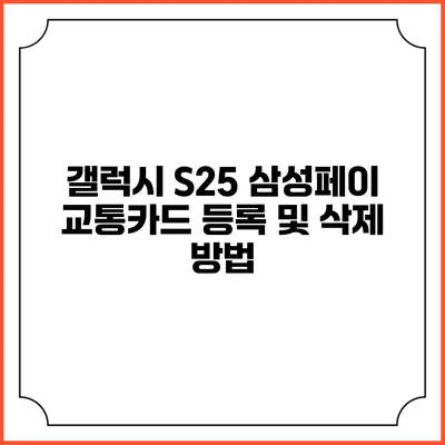 갤럭시 S25 삼성페이 교통카드 등록 및 삭제 방법
