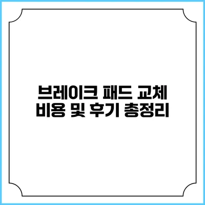 브레이크 패드 교체 비용 및 후기 총정리